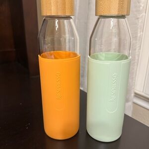 Nespresso Glass Bottles with Bamboo Lids - Orange and Mint Green